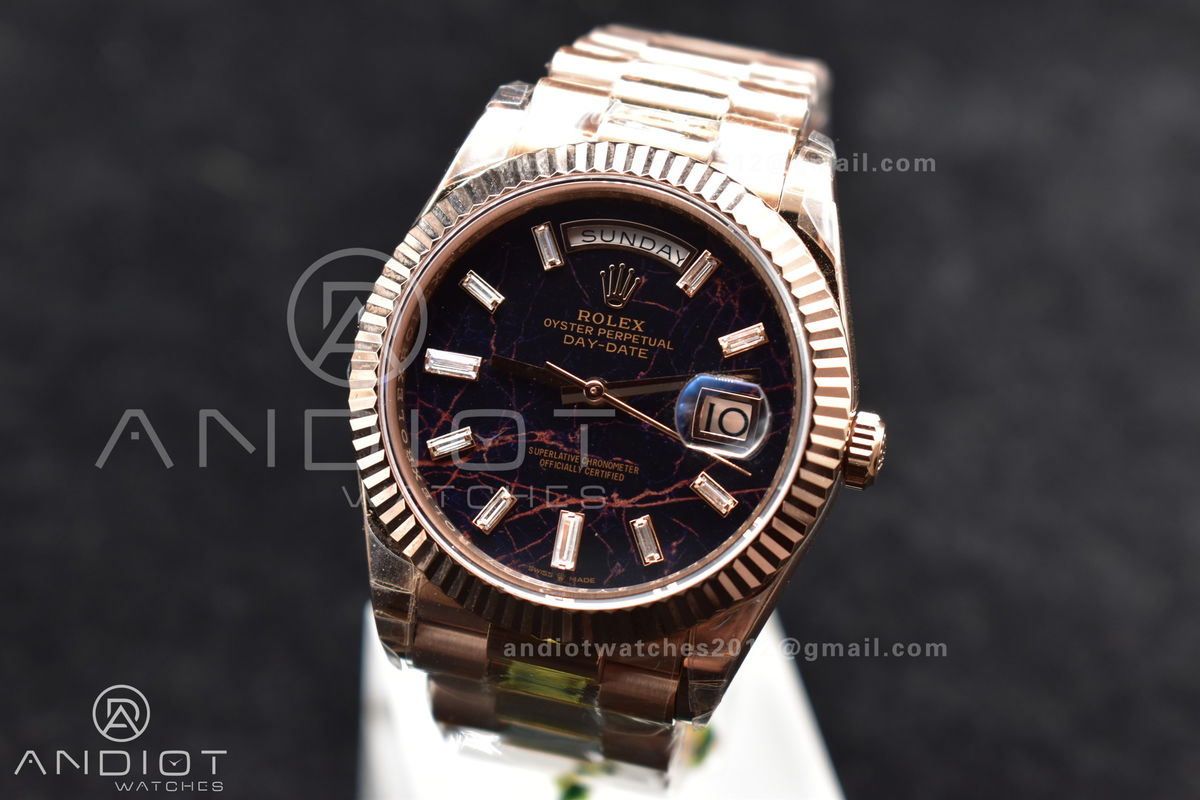 DayDate 40 RG TWF 316L Steel Meteorite Dial Crystal Markers on President Bracelet A2836 